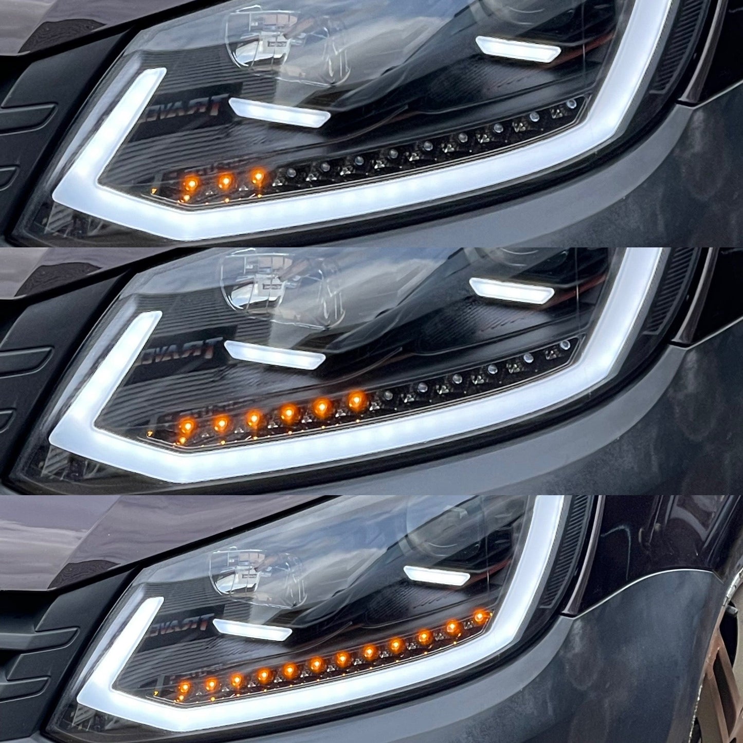 VW Caddy MK3 DRL headlights with dynamic indicators 10-15 (Includes LED dipped & main beam bulbs)